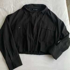 NEW zara crop black button down